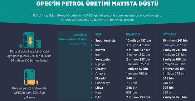 OPEC’in petrol üretimi mayısta düştü