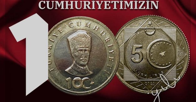Hazine ve Maliye Bakanlığı, Cumhuriyet'in 100. yılına özel basılan "5 Türk lirası" hatıra parasını tanıttı
